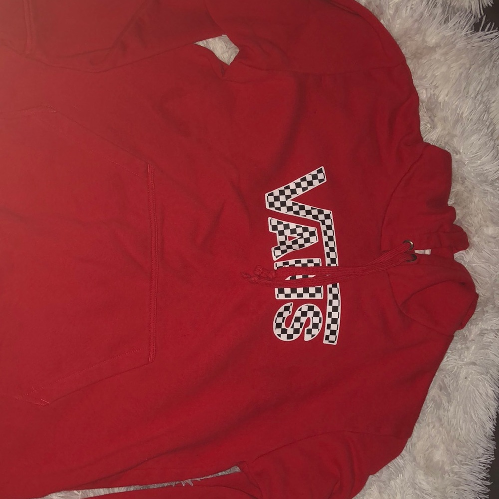 Bright red checkered Vans hoodie size M
